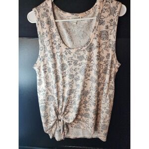 STUDIO B Bobeau Womens XL Sleeveless Cream Blk Floral Tie Hem